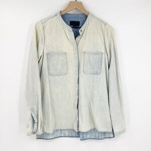 VINCE Blue Chambray Hidden Button Denim Shirt Size XS Mock Neck